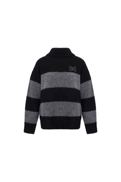 Black and Gray Striped Pullover Sweater - ANN ANDELMAN