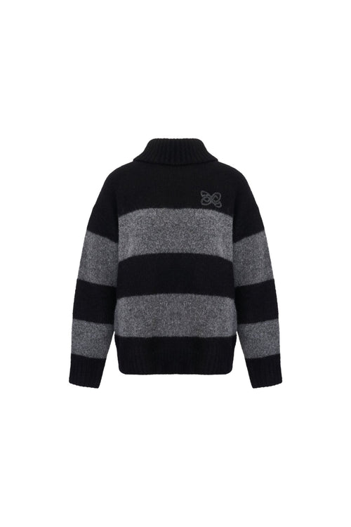 Black and Gray Striped Pullover Sweater - ANN ANDELMAN
