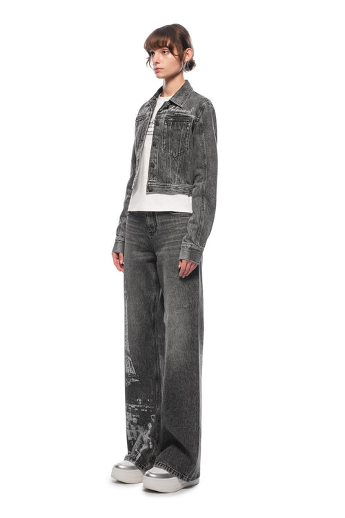 Black and Grey Paris Series Burnout Denim Jacket - ANN ANDELMAN
