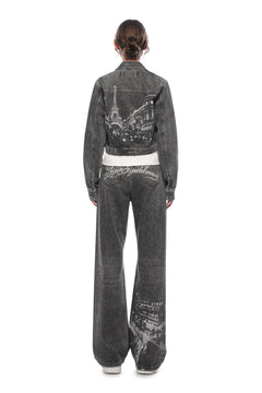 Black and Grey Paris Series Burnout Denim Jacket - ANN ANDELMAN