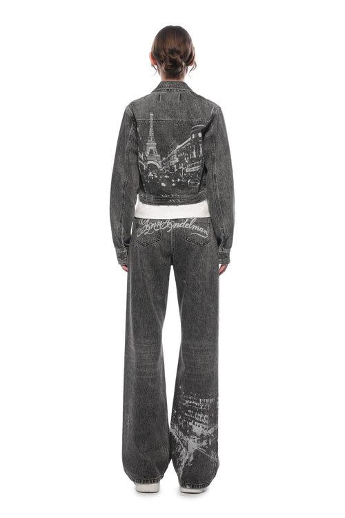 Black and Grey Paris Series Burnout Denim Jacket - ANN ANDELMAN