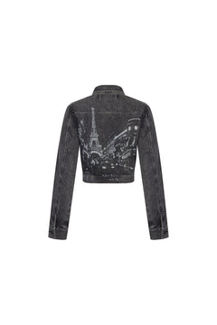 Black and Grey Paris Series Burnout Denim Jacket - ANN ANDELMAN