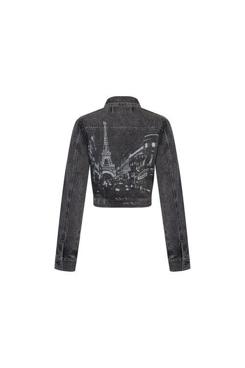 Black and Grey Paris Series Burnout Denim Jacket - ANN ANDELMAN