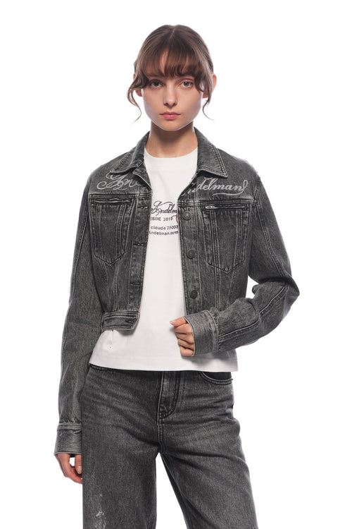 Black and Grey Paris Series Burnout Denim Jacket - ANN ANDELMAN