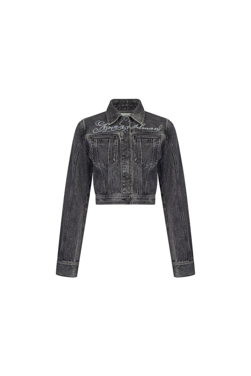 Black and Grey Paris Series Burnout Denim Jacket - ANN ANDELMAN