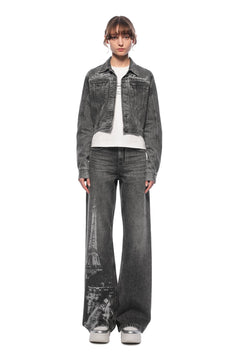 Black and Grey Paris Series Burnout Denim Jacket - ANN ANDELMAN