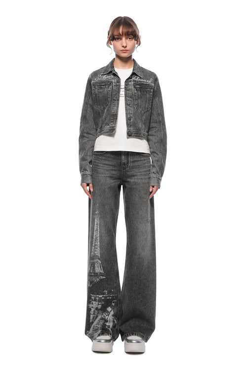 Black and Grey Paris Series Burnout Denim Jacket - ANN ANDELMAN
