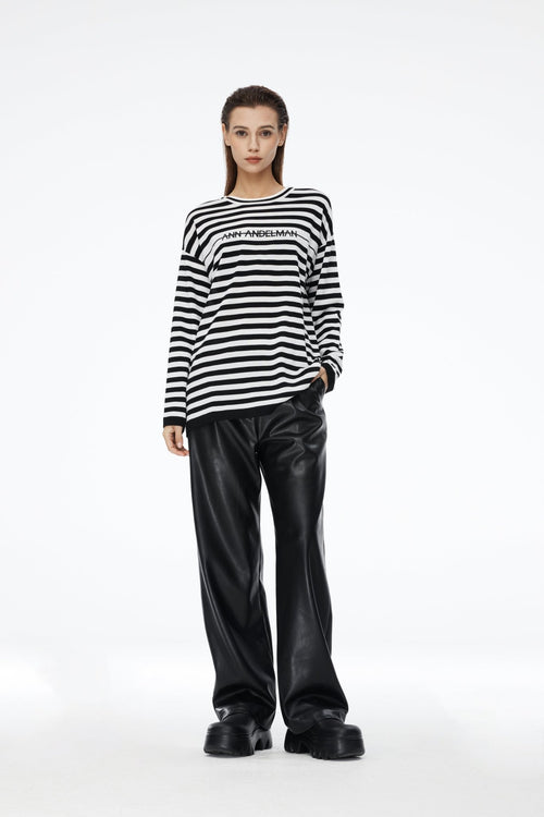 Black and White Classic Striped Long Sleeve Top - ANN ANDELMAN