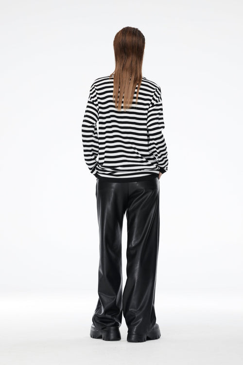 Black and White Classic Striped Long Sleeve Top - ANN ANDELMAN