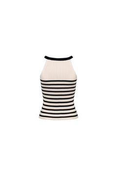 Black and White Halterneck Striped Tank Top - ANN ANDELMAN