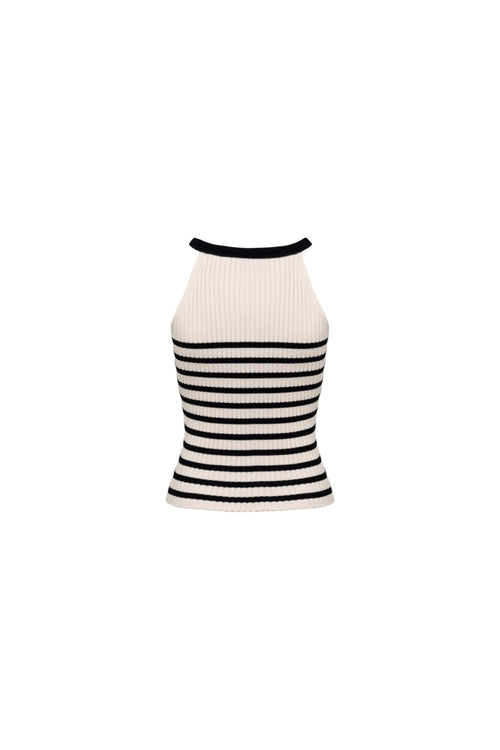 Black and White Halterneck Striped Tank Top - ANN ANDELMAN