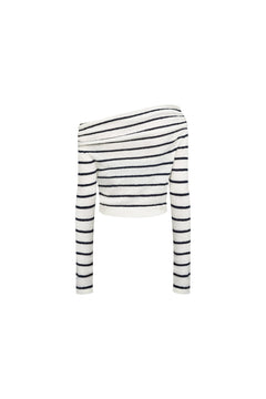 Black and White Striped Knit Off - shoulder Long Sleeve - ANN ANDELMAN