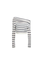 Black and White Striped Knit Off - shoulder Long Sleeve - ANN ANDELMAN