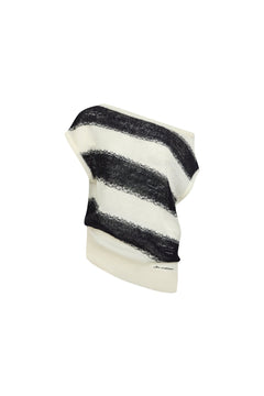 Black and White Striped Off - shoulder Knit Sweater - ANN ANDELMAN
