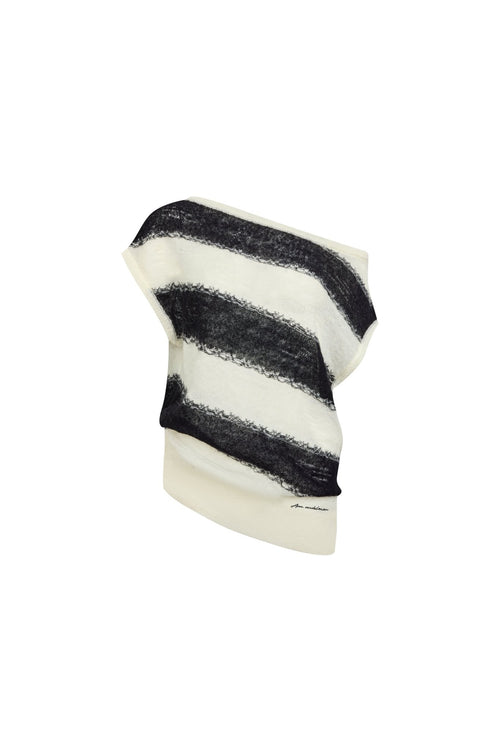 Black and White Striped Off - shoulder Knit Sweater - ANN ANDELMAN