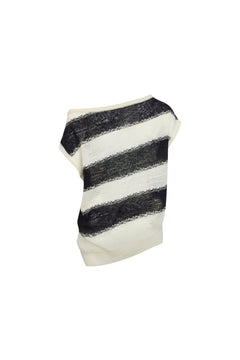 Black and White Striped Off - shoulder Knit Sweater - ANN ANDELMAN
