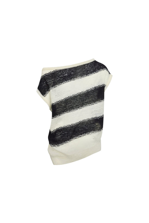 Black and White Striped Off - shoulder Knit Sweater - ANN ANDELMAN