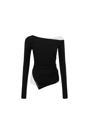 Black Asymmetric Panel Long Sleeve Top - ANN ANDELMAN