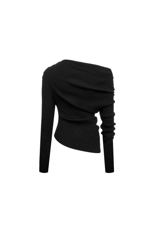 Black Asymmetrical Off - shoulder Knit Top - ANN ANDELMAN