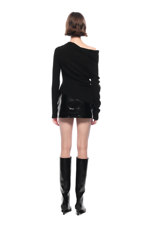 Black Asymmetrical Off - shoulder Knit Top - ANN ANDELMAN