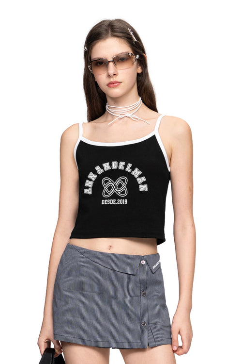 Black Basic Logo Printed Camisole - ANN ANDELMAN