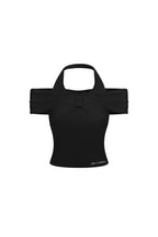 Black Bow - tie Off - shoulder Halter Neck Knit Top - ANN ANDELMAN