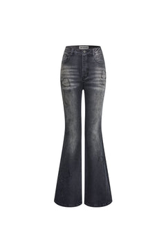 Black Bow - tie Rhinestone Washed Flared Jeans - ANN ANDELMAN