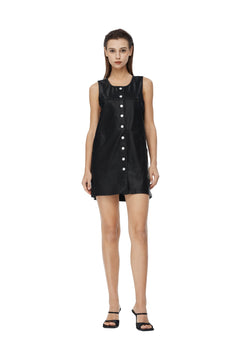 Black Button - front Sleeveless Dress - ANN ANDELMAN