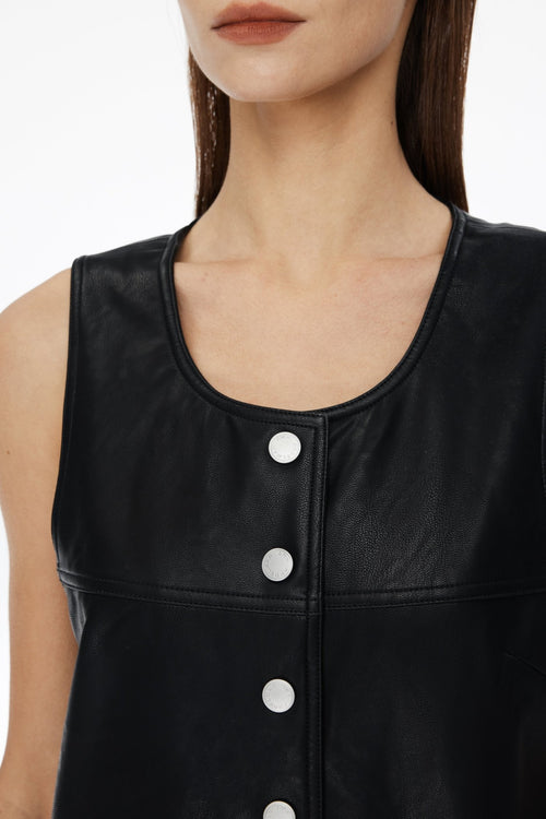 Black Button - front Sleeveless Dress - ANN ANDELMAN