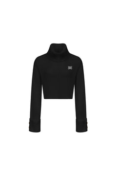 Black Button - Trimmed Turtleneck Sweater - ANN ANDELMAN