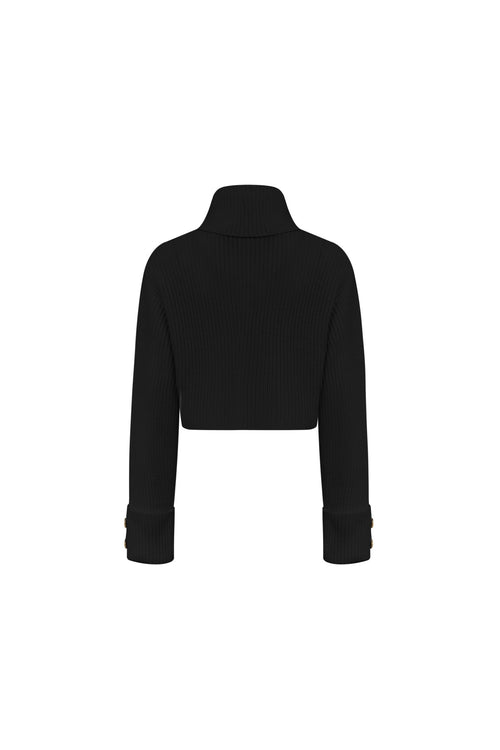 Black Button - Trimmed Turtleneck Sweater - ANN ANDELMAN