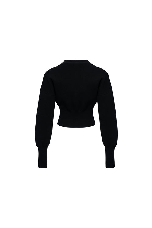 Black Cardigan with Silhouette Sleeve - ANN ANDELMAN