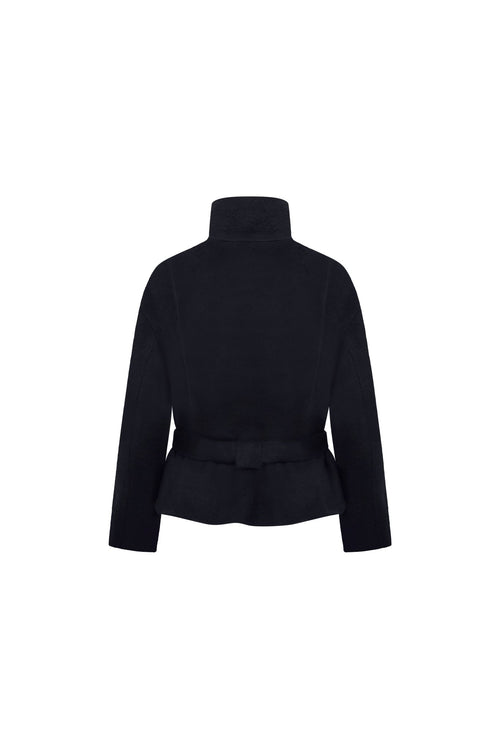 Black Chimney Collar Double-Faced Wool Coat - ANN ANDELMAN