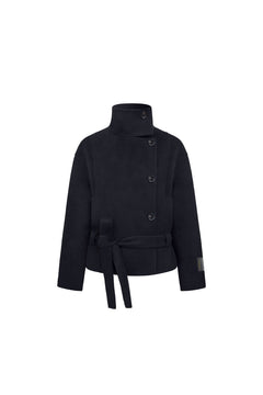Black Chimney Collar Double-Faced Wool Coat - ANN ANDELMAN