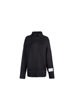 Black Collared Knit Sweater - ANN ANDELMAN