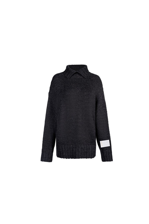 Black Collared Knit Sweater - ANN ANDELMAN