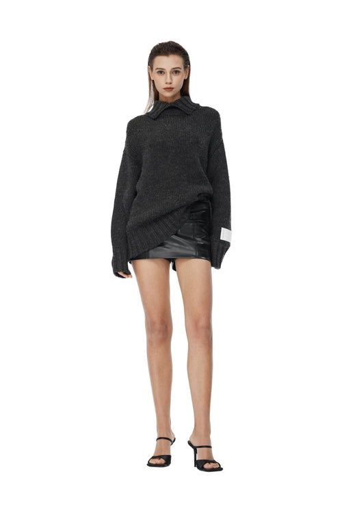 Black Collared Knit Sweater - ANN ANDELMAN