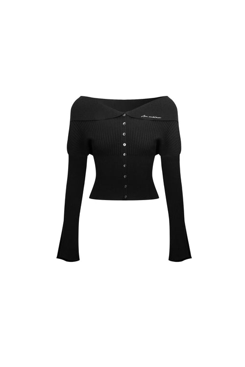 Black Collared Slim - fit Long - sleeved Cardigan - ANN ANDELMAN
