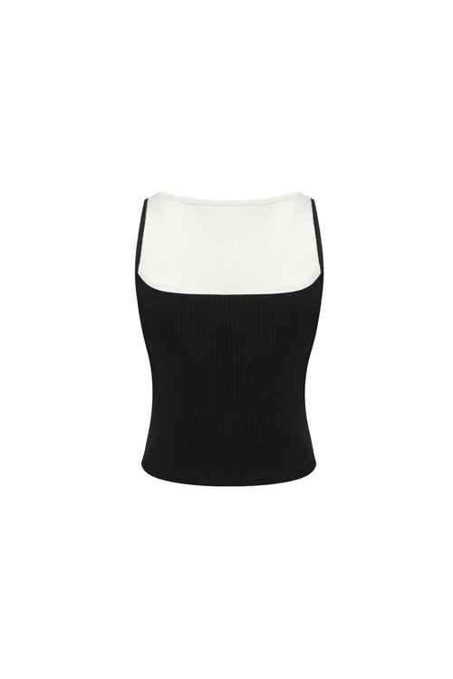 Black Color - blocked Faux Two - piece Vest - ANN ANDELMAN