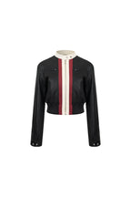 Black Color - blocked Short Biker Faux Leather Jacket - ANN ANDELMAN