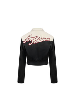 Black Color - blocked Short Biker Faux Leather Jacket - ANN ANDELMAN