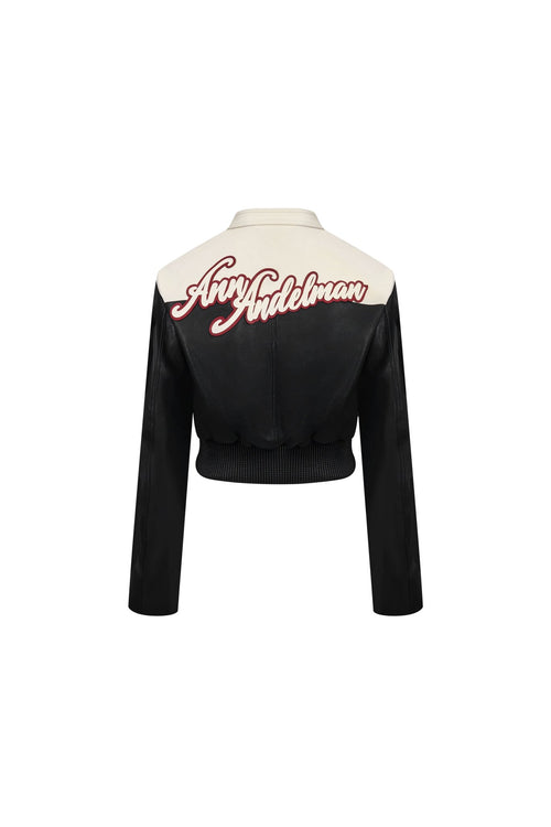 Black Color - blocked Short Biker Faux Leather Jacket - ANN ANDELMAN