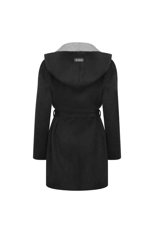 Black Color - blocked Wool Hooded Coat - ANN ANDELMAN