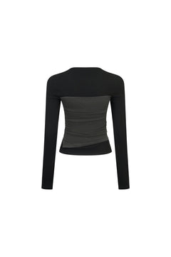 Black Contrast Trim faux Two - piece Knit Base Layer Top - ANN ANDELMAN