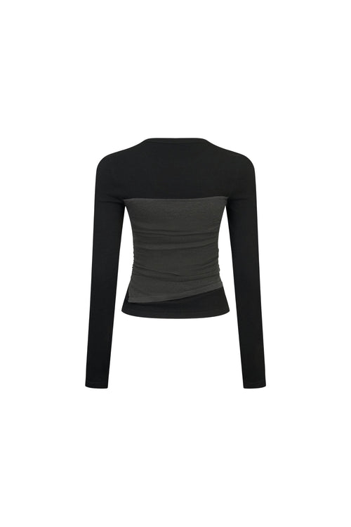 Black Contrast Trim faux Two - piece Knit Base Layer Top - ANN ANDELMAN