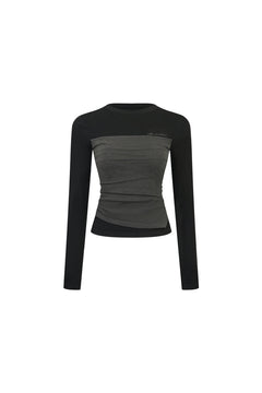 Black Contrast Trim faux Two - piece Knit Base Layer Top - ANN ANDELMAN