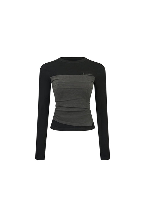 Black Contrast Trim faux Two - piece Knit Base Layer Top - ANN ANDELMAN