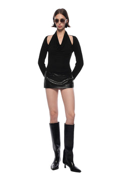 Black Crocodile - print Pleated Leather Shorts - ANN ANDELMAN