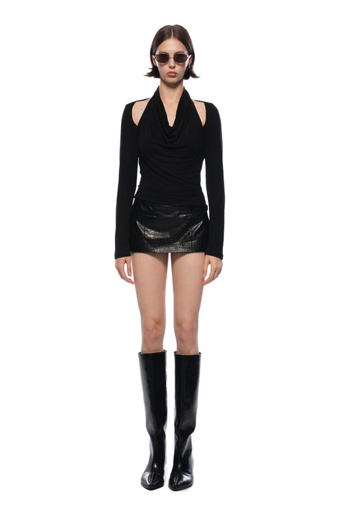 Black Crocodile - print Pleated Leather Shorts - ANN ANDELMAN