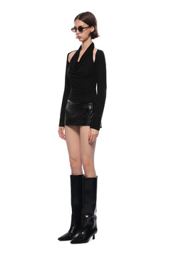 Black Crocodile - print Pleated Leather Shorts - ANN ANDELMAN
